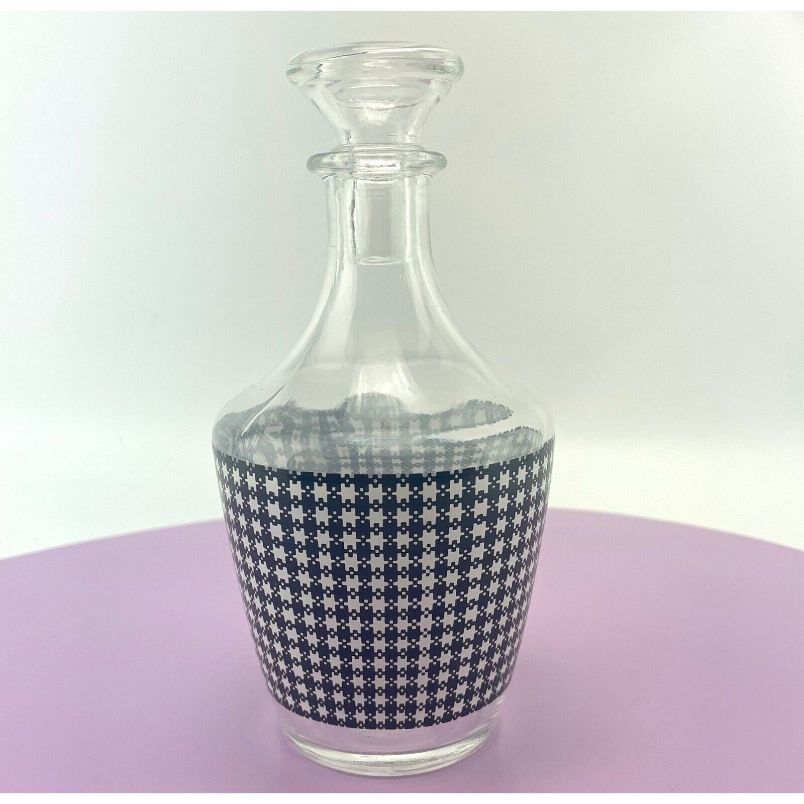 Vintage French glass decanter, MCM houndstooth design, glass stopper, 7\