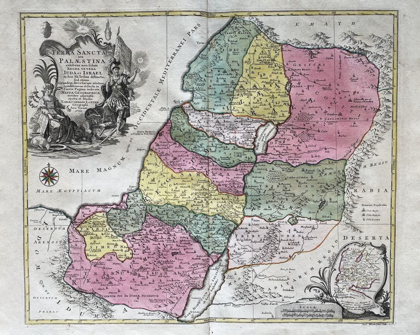 Israel Palestine Holy Country Map Card Carte Engraving Copperplate 1759