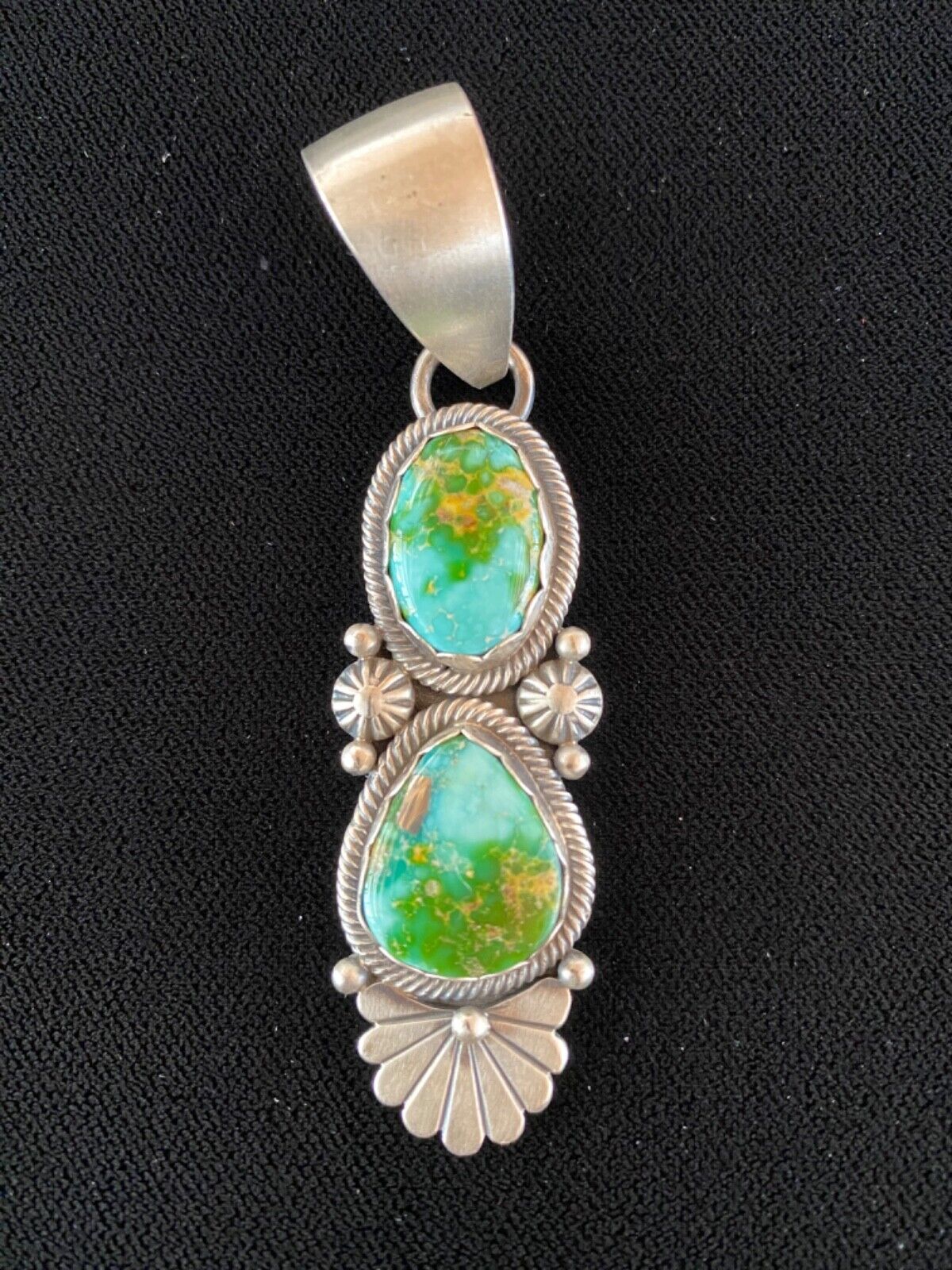Navajo Native American Sterling Silver Sonoran Gold Turquoise Pendant-Signed MB