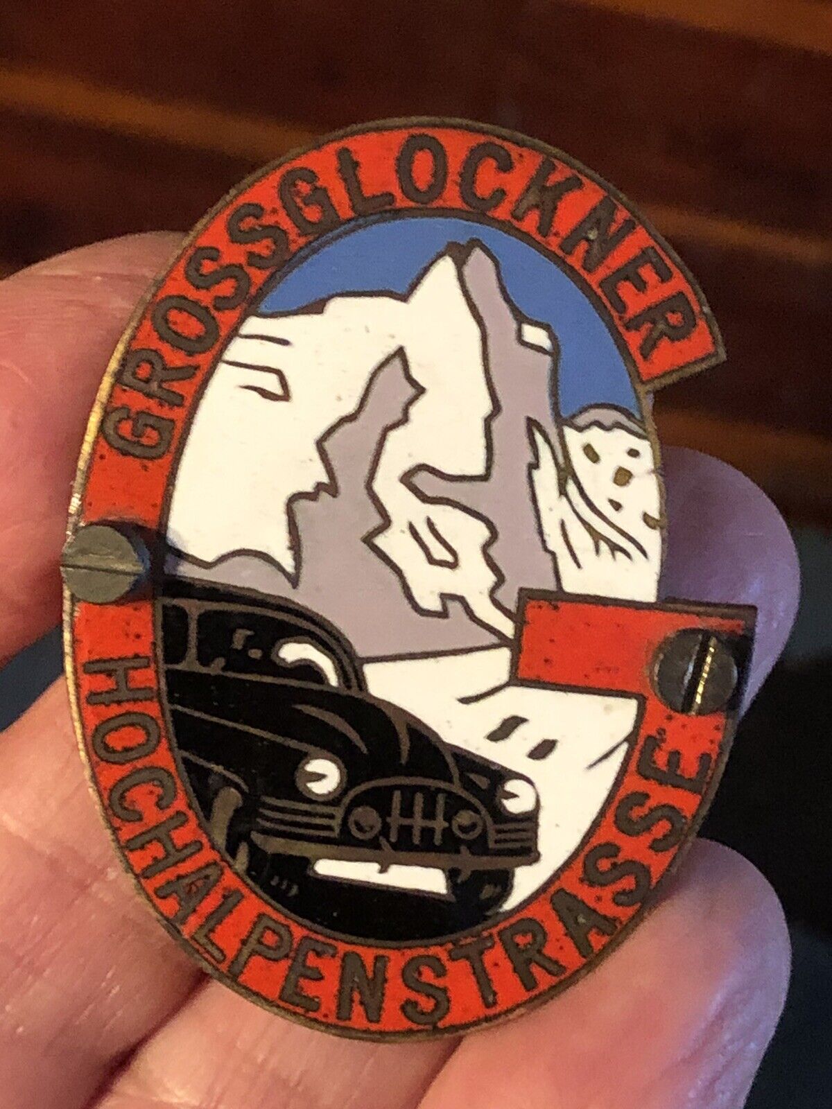 Vintage Grossglockner Hochalpenstrasse Alpine Road AUSTRIA Enamel Car Badge