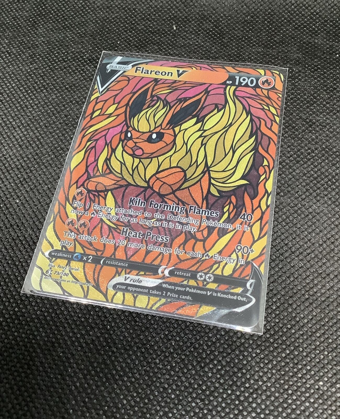 CUSTOM MADE Flareon Shiny/ Holo Pokemon Card Full/ Alt Art Stained Glass NM 1