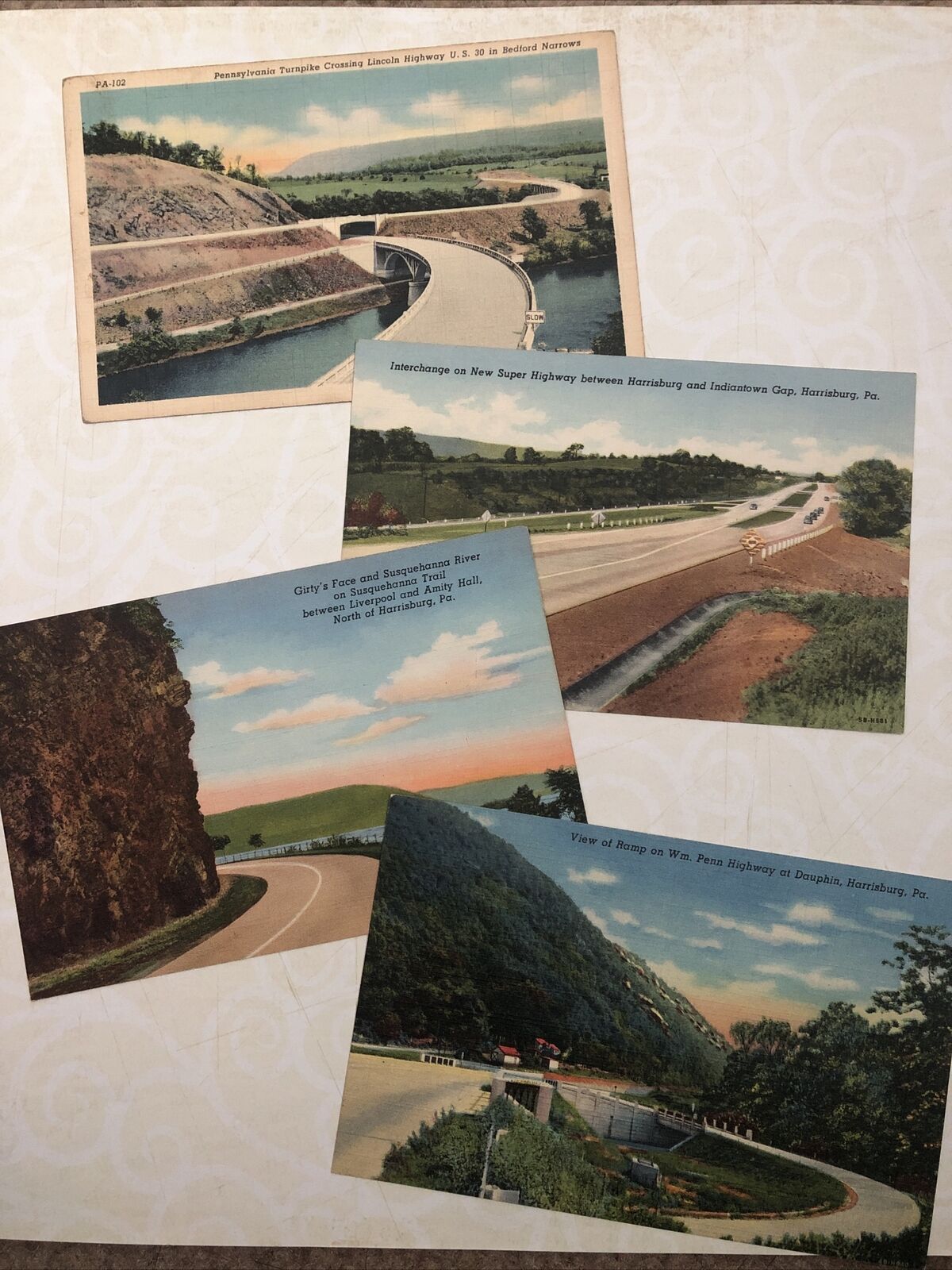 Set Of 4 Antique Postcards - Pennsylvania Highways