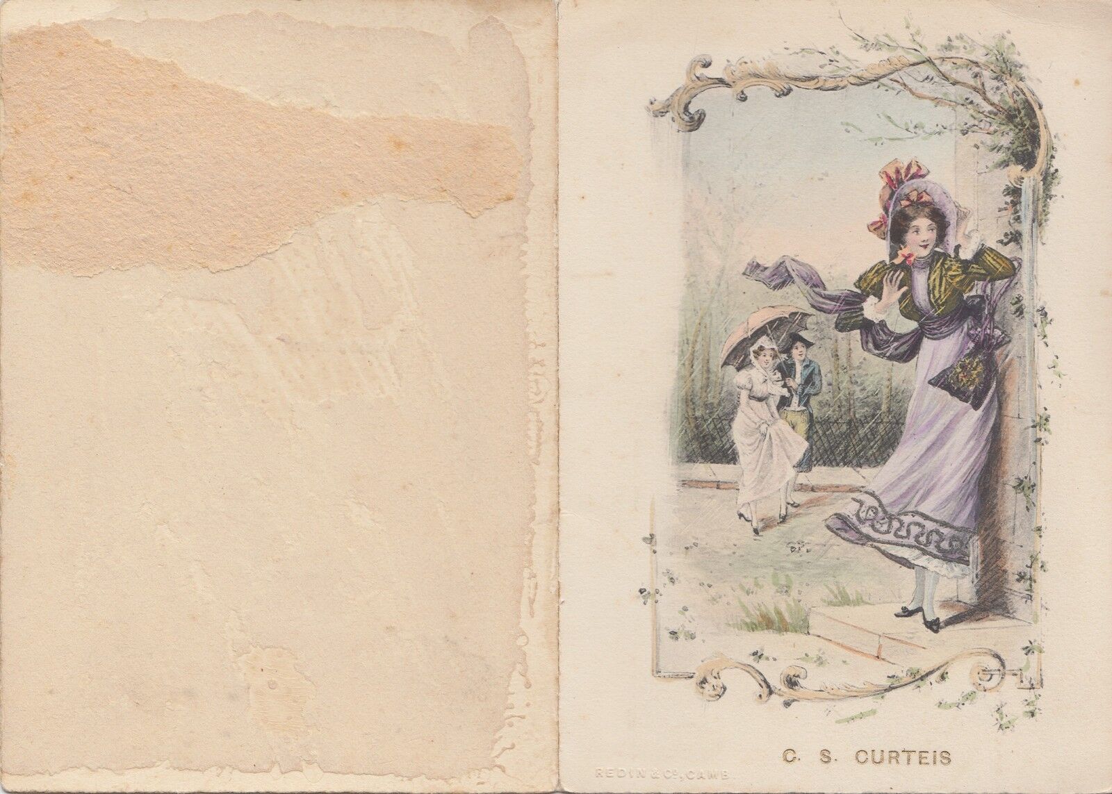 1899 menu showing glamorous lady for C S Curteis