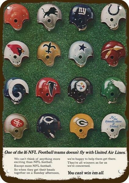 1969 NFL Team Helmets UNITED AIRLINES Vintage-Look DECORATIVE REPLICA METAL SIGN