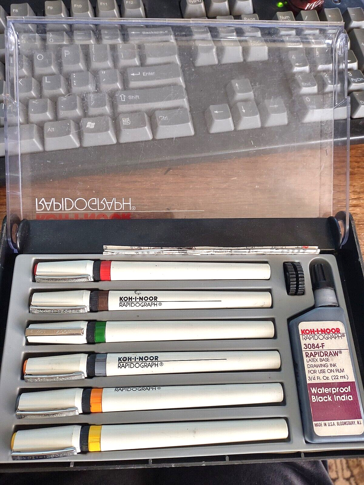 Vintage Koh-I-Noor Rapidograph In Plastic Case *6 Pens & Empty Ink *READ