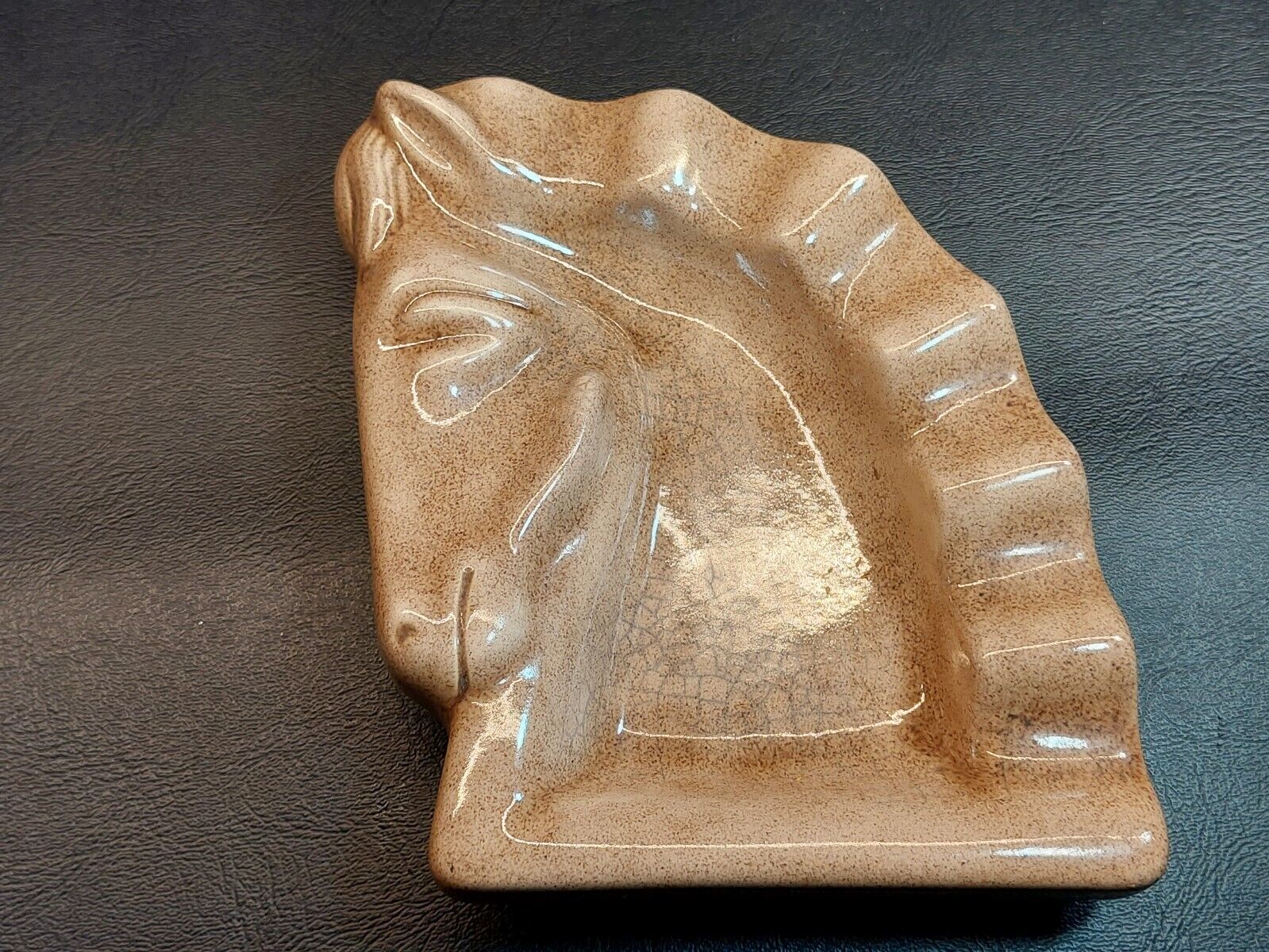 Vintage Hand Made Trojan Horse Head Trinket Dish or Ashtray Beige Glazed