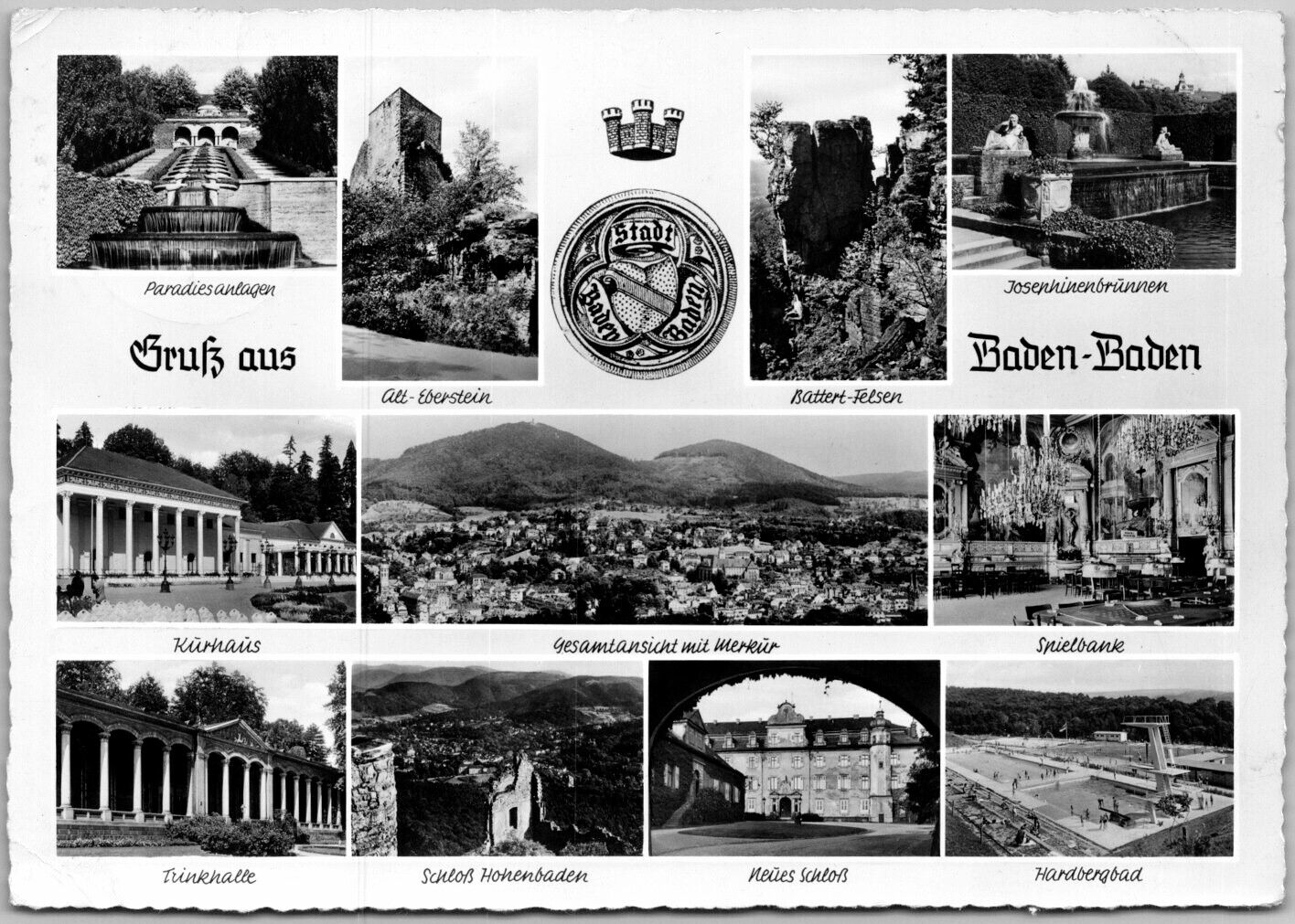 Postcard: Baden-Baden, Charming Views and Kurhaus A108