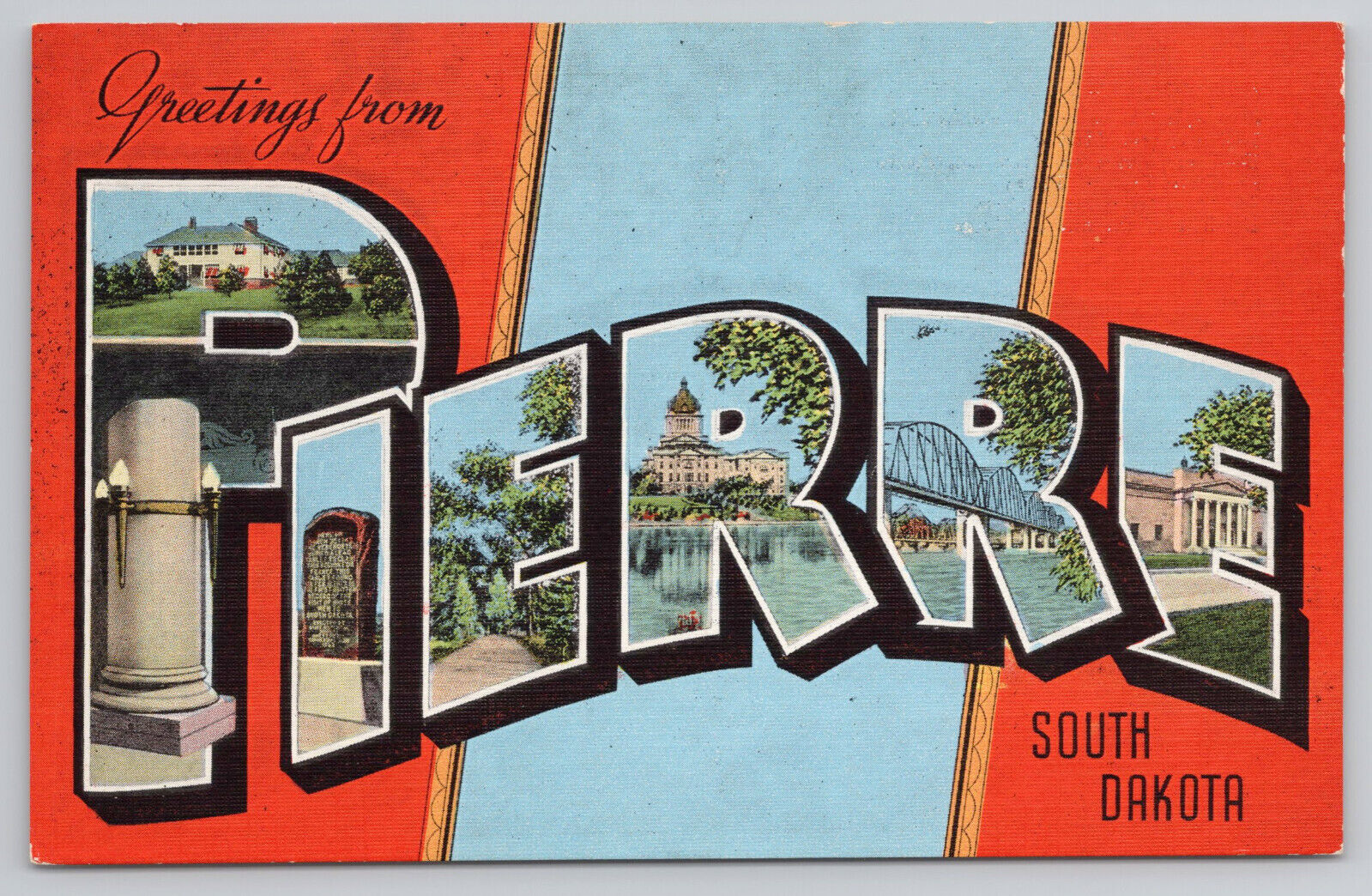 Large Letter Greetings Pierre South Dakota SD Postcard