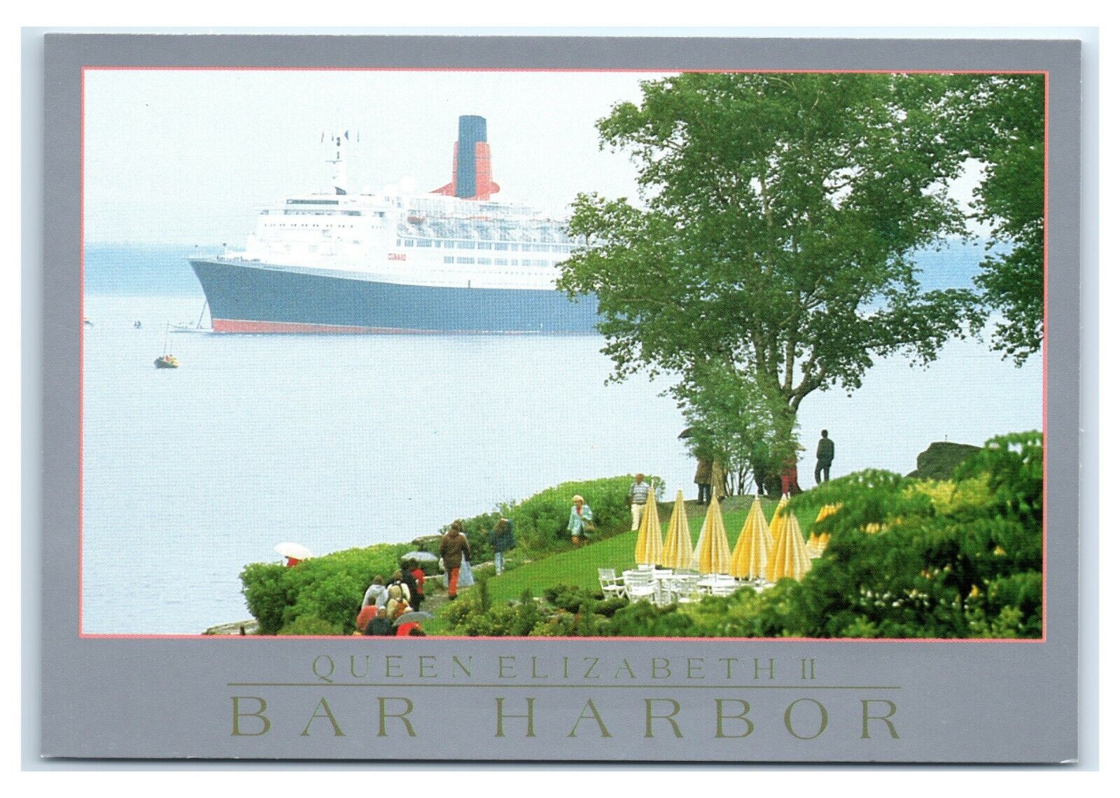 Postcard Queen Elizabeth II at Anchor, Bar Harbor, Maine ME  K5
