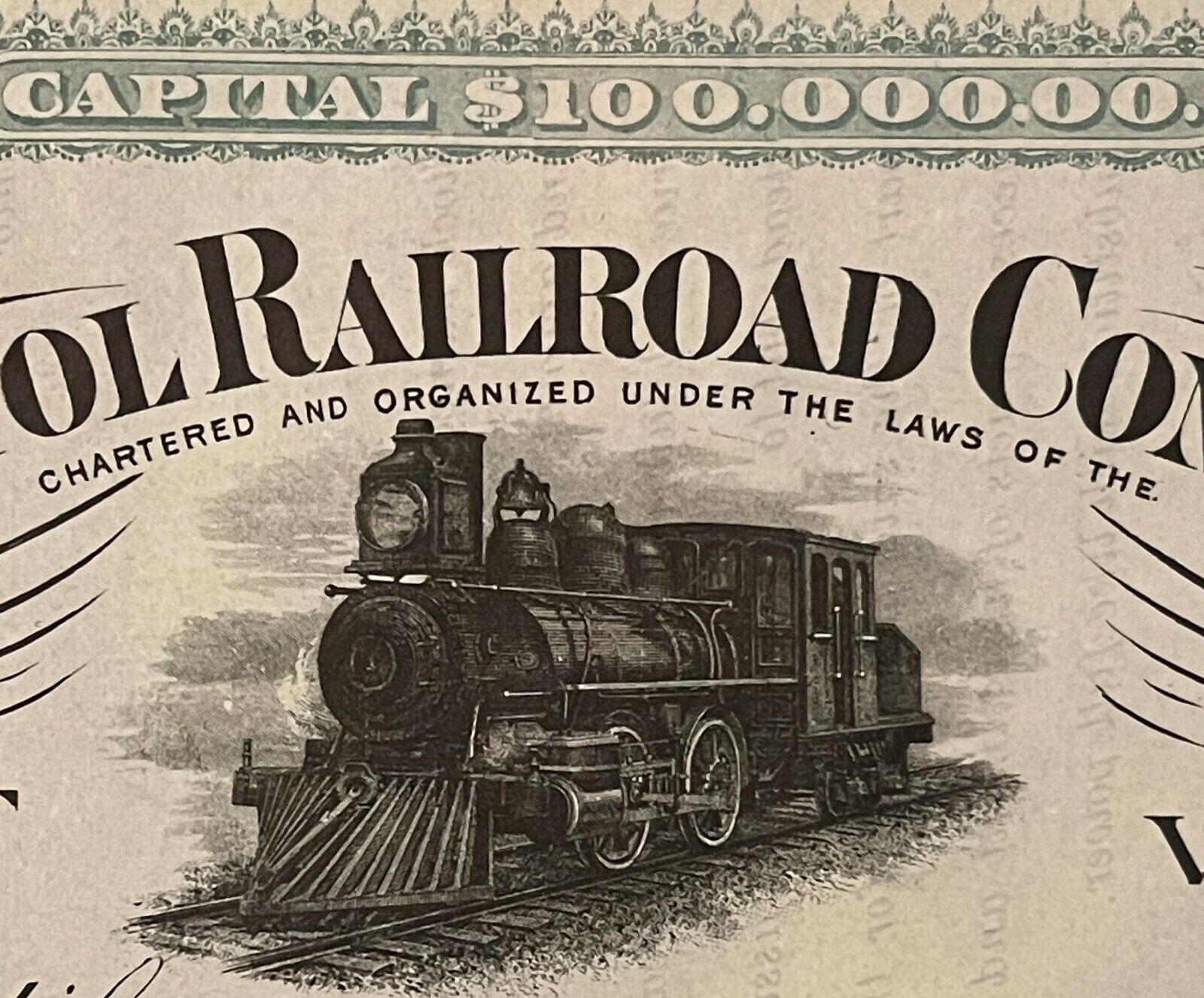 Rare Antique Bristol Vermont Railroad Stock Certificate, Forney Locomotive 1900s