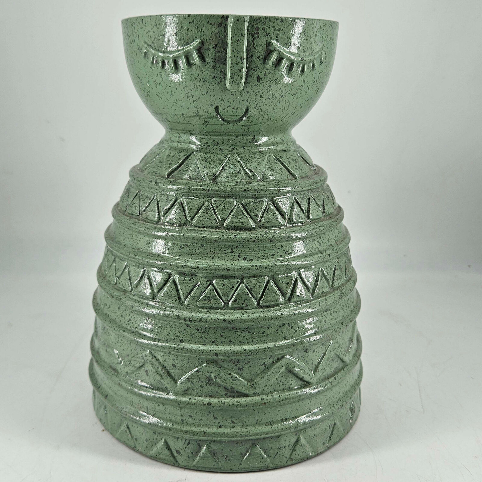 Mid Century Modern MCM style heavy studio art pottery vase green 9\