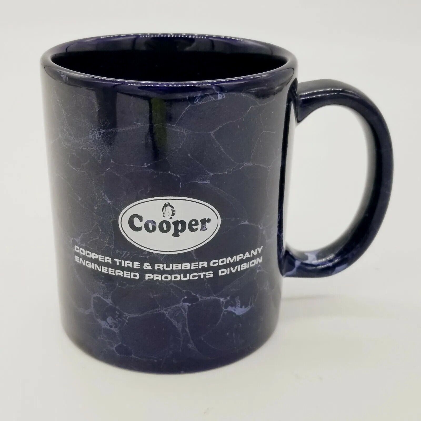 Cooper Tires Coffee Cup Mug Blue Classic Logo EUC Vintage Marble Look 