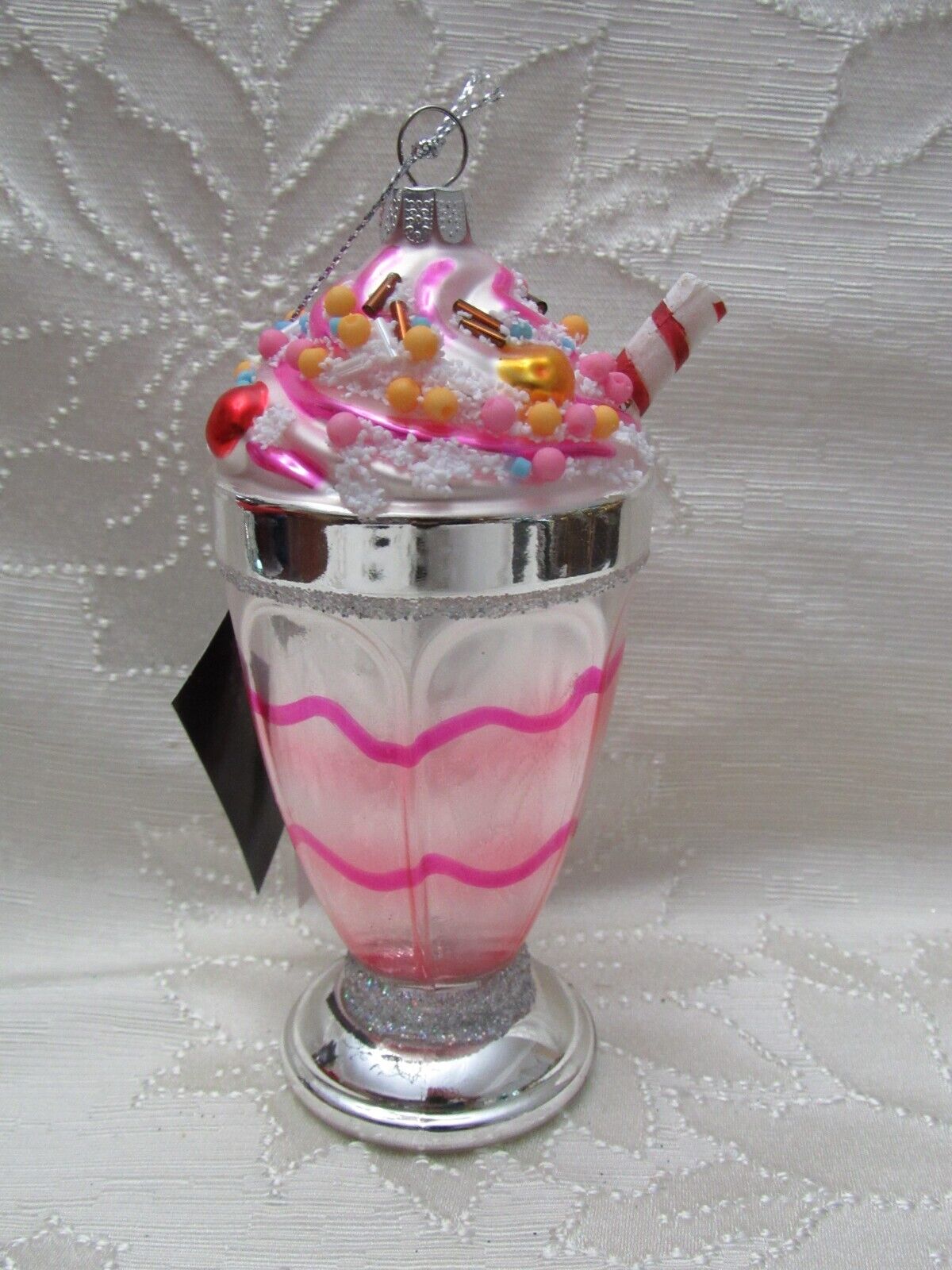 Robert Stanley,Glass Christmas ornament,  milkshake ice cream with sprinkles.