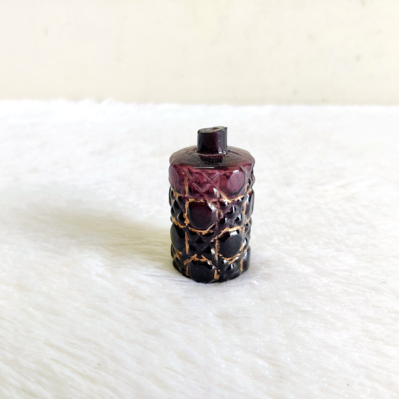 19c Vintage Victorian Amethyst Glass Perfume Bottle Golden Work Collectible G860