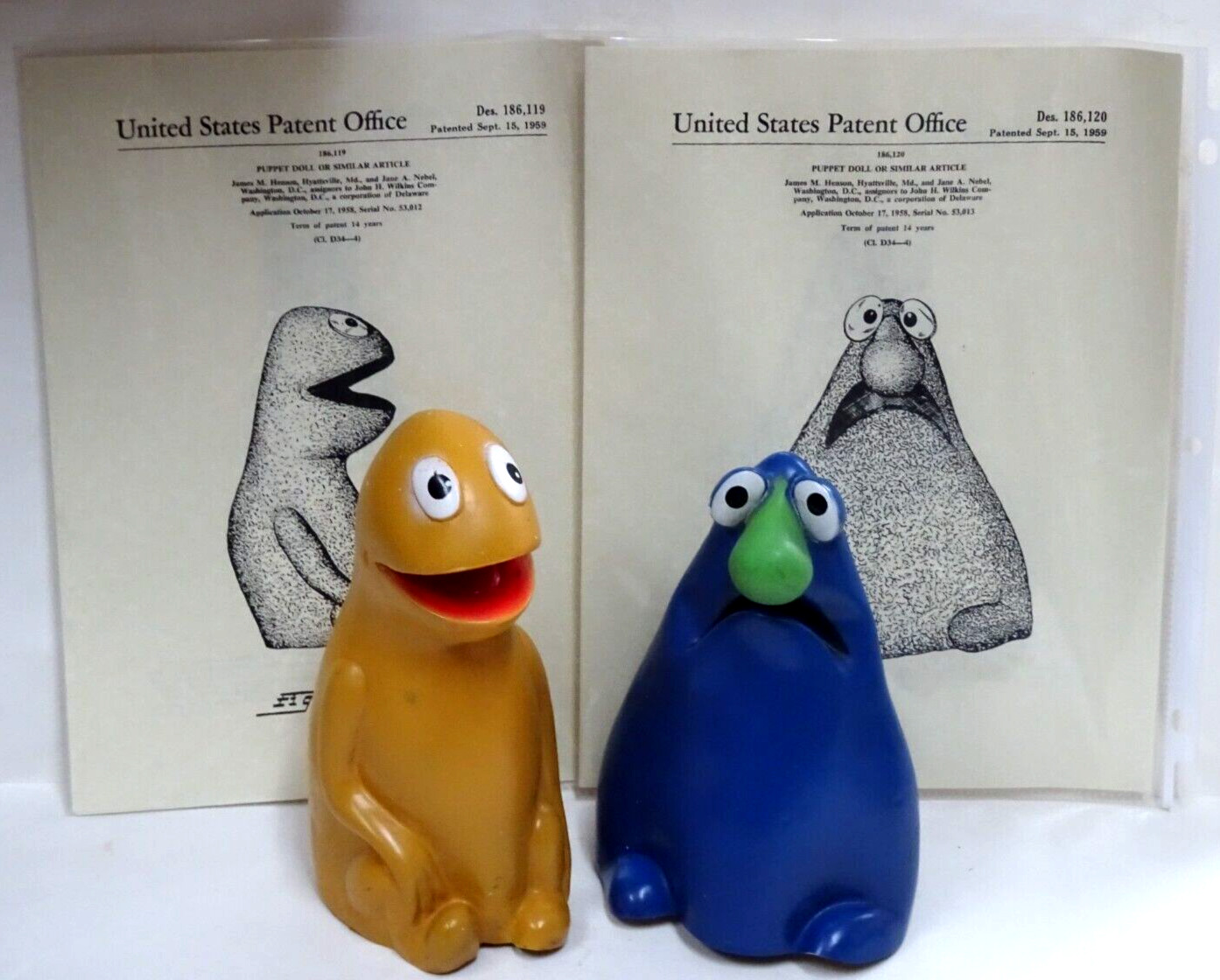 Super RARE 1958 Wilkins & Wontkins Rubber Jim Henson Puppets w/Patent Papers*WOW