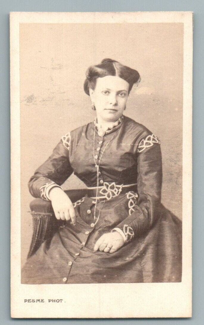 CDV WOMEN\'S DRESS GALLONS TRIMMERIE EMBROIDERY FASHION 19em PHOTO PESME PARIS 1860\'s