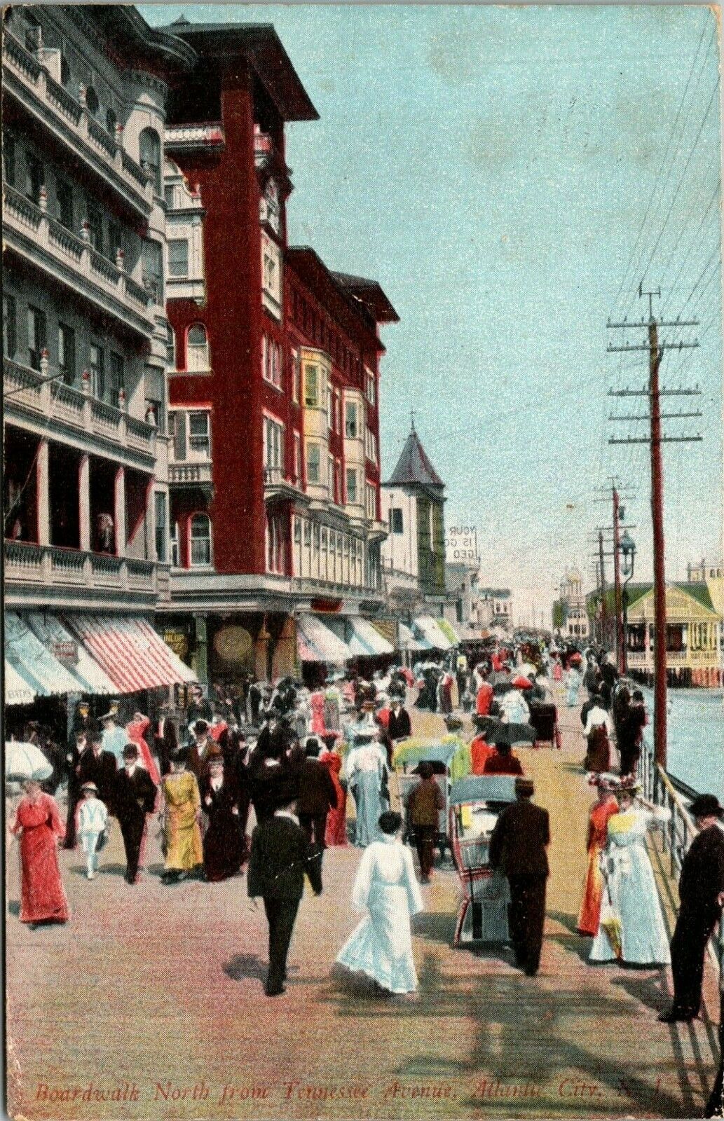 Early 1900s Atlantic City, NJ Boardwalk North from Tennessee Avenue Postcard