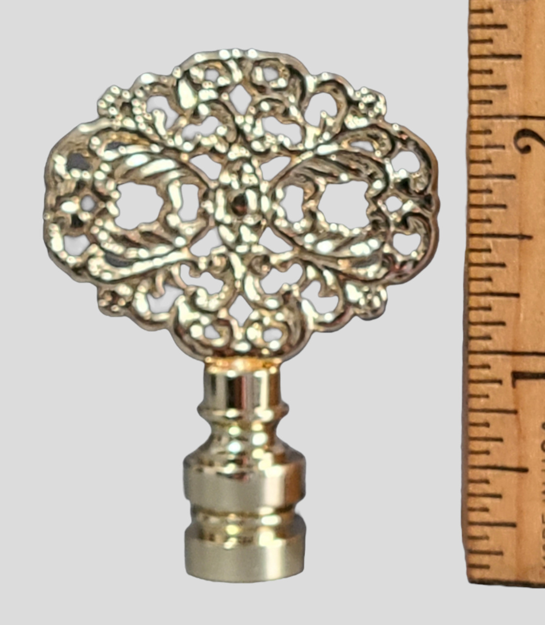 Superb Quality Polished Brass Oval Filigree Lamp Finial 2 1/4\'\' Tall DR19