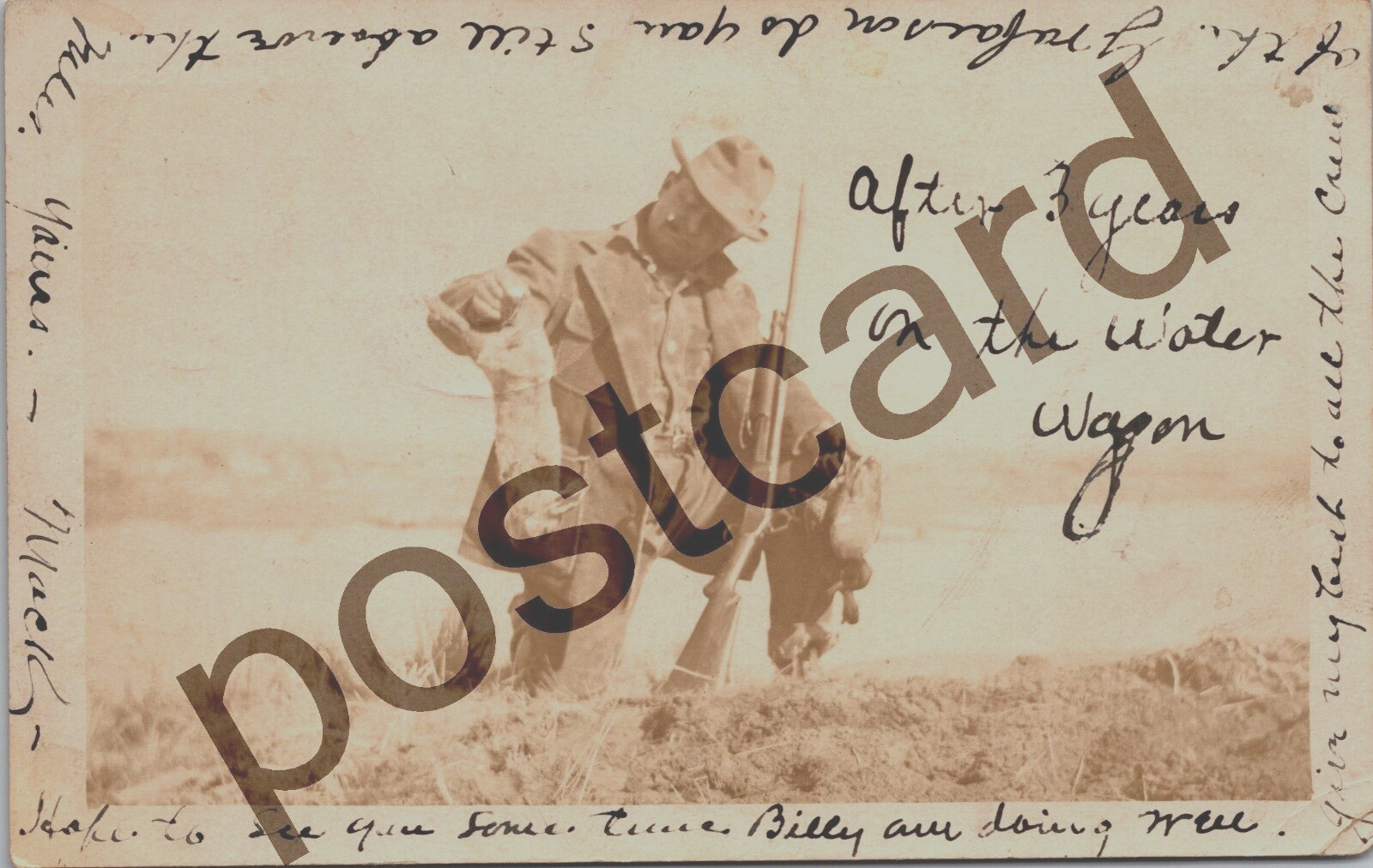 1907 Hunter with rabbits, Grafarson, RPO Toluca & Worland  RPPC postcard jj284