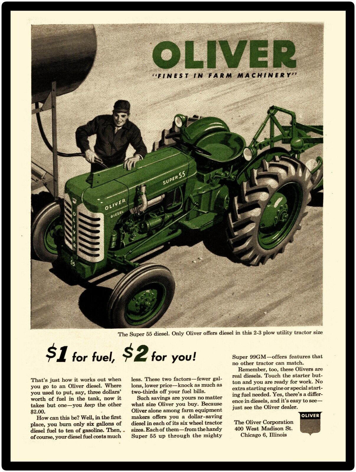 Oliver Farm Tractors New Metal Sign Model Super 55 Diesel Featured