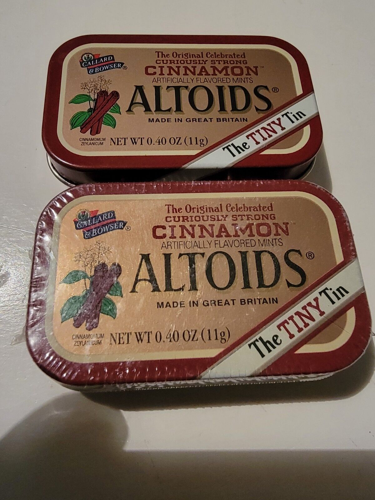 2 Vintage Altoids Tiny Tins Cinnamon Made In Great Britain 1 Sealed 1 Open