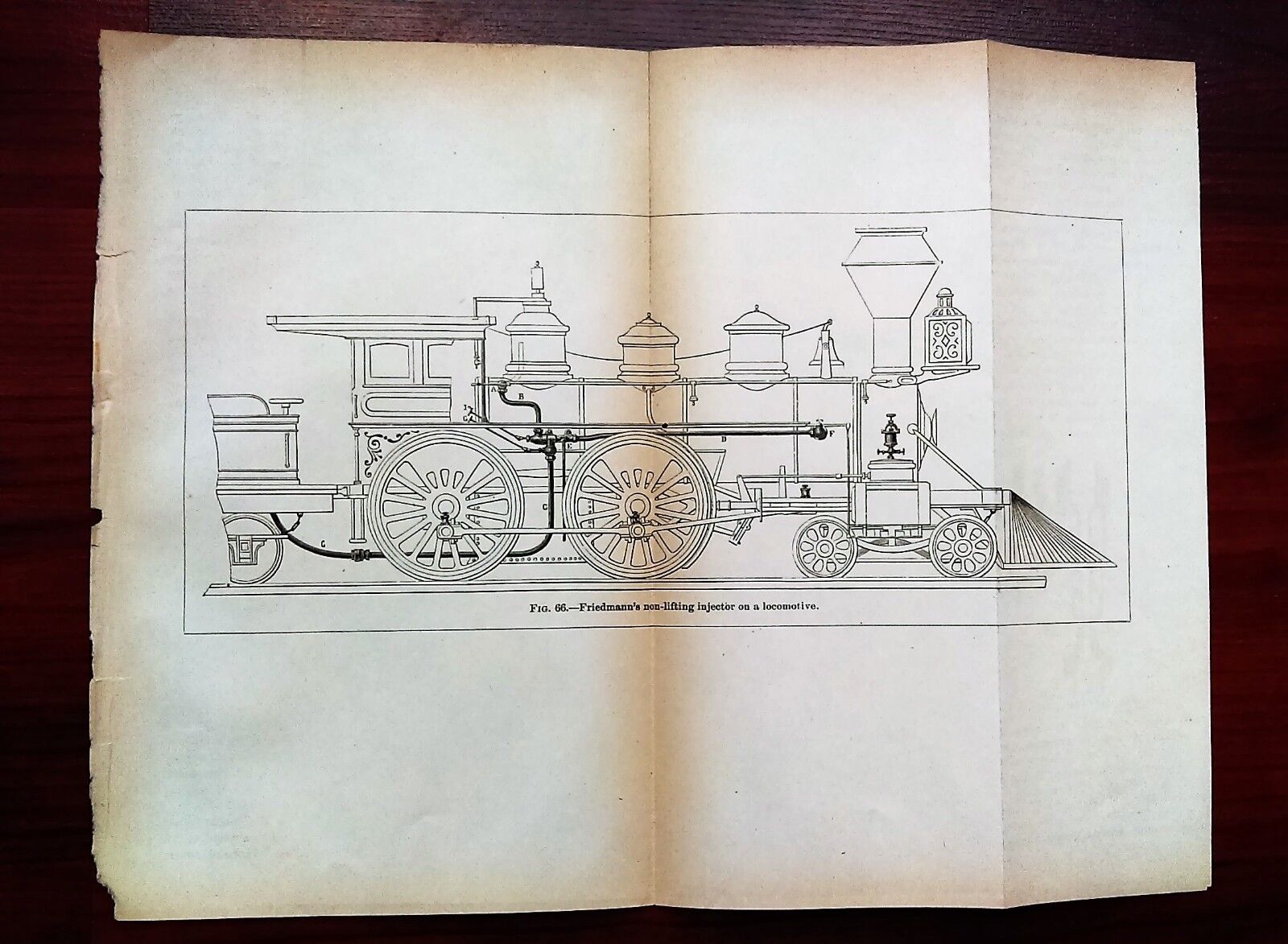 1873 Engineering Sketch Diagram Friedmann\'s Lifting Injector on Locomotive 