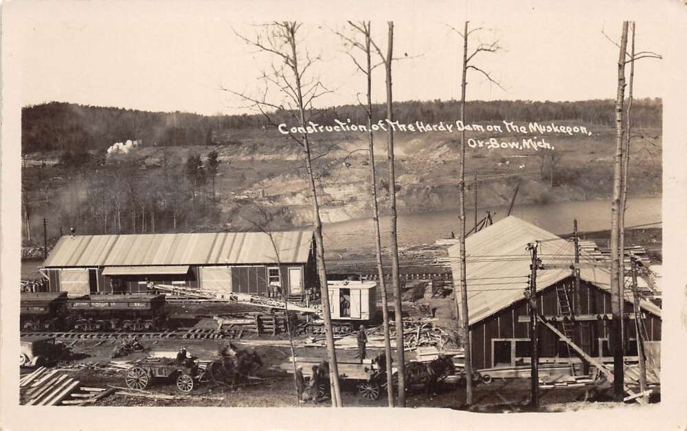 Ox Bow Michigan Construction of the Hardy Dam Real Photo Postcard AA74426