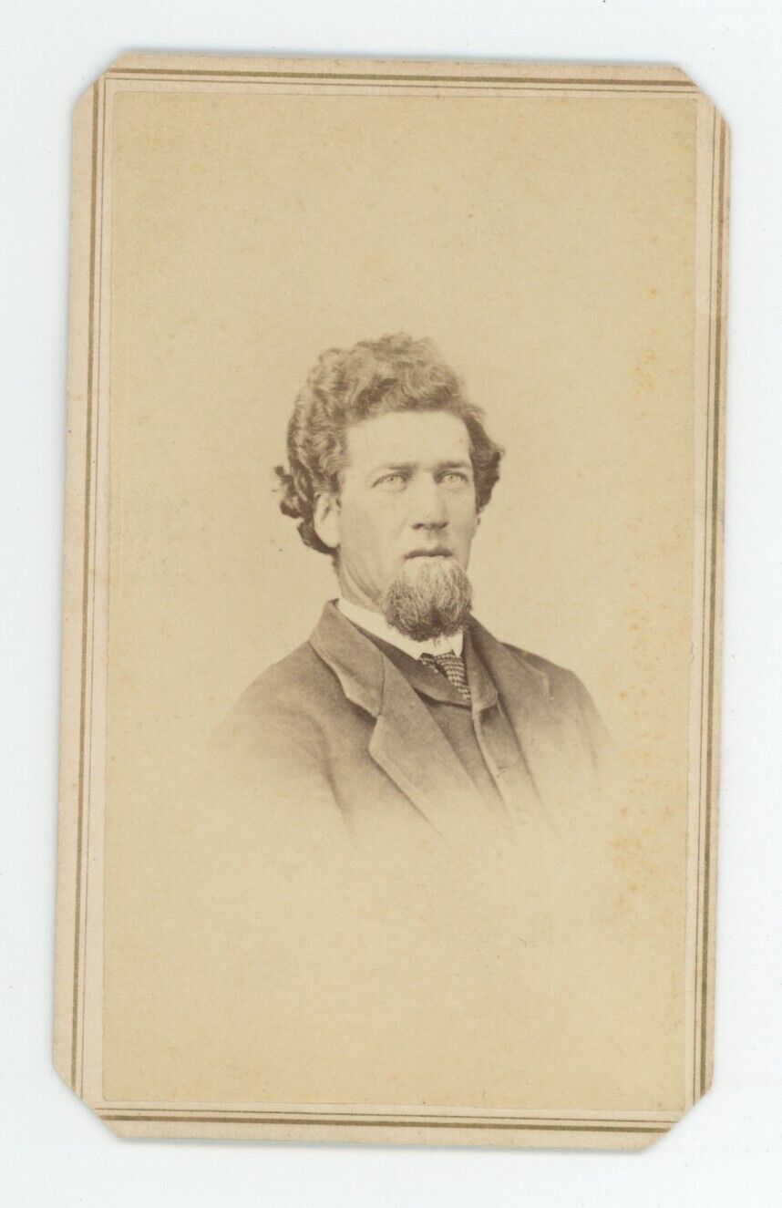 Antique CDV Circa 1860s Handsome Man With Long Hair and Chin Beard Ashland, OH