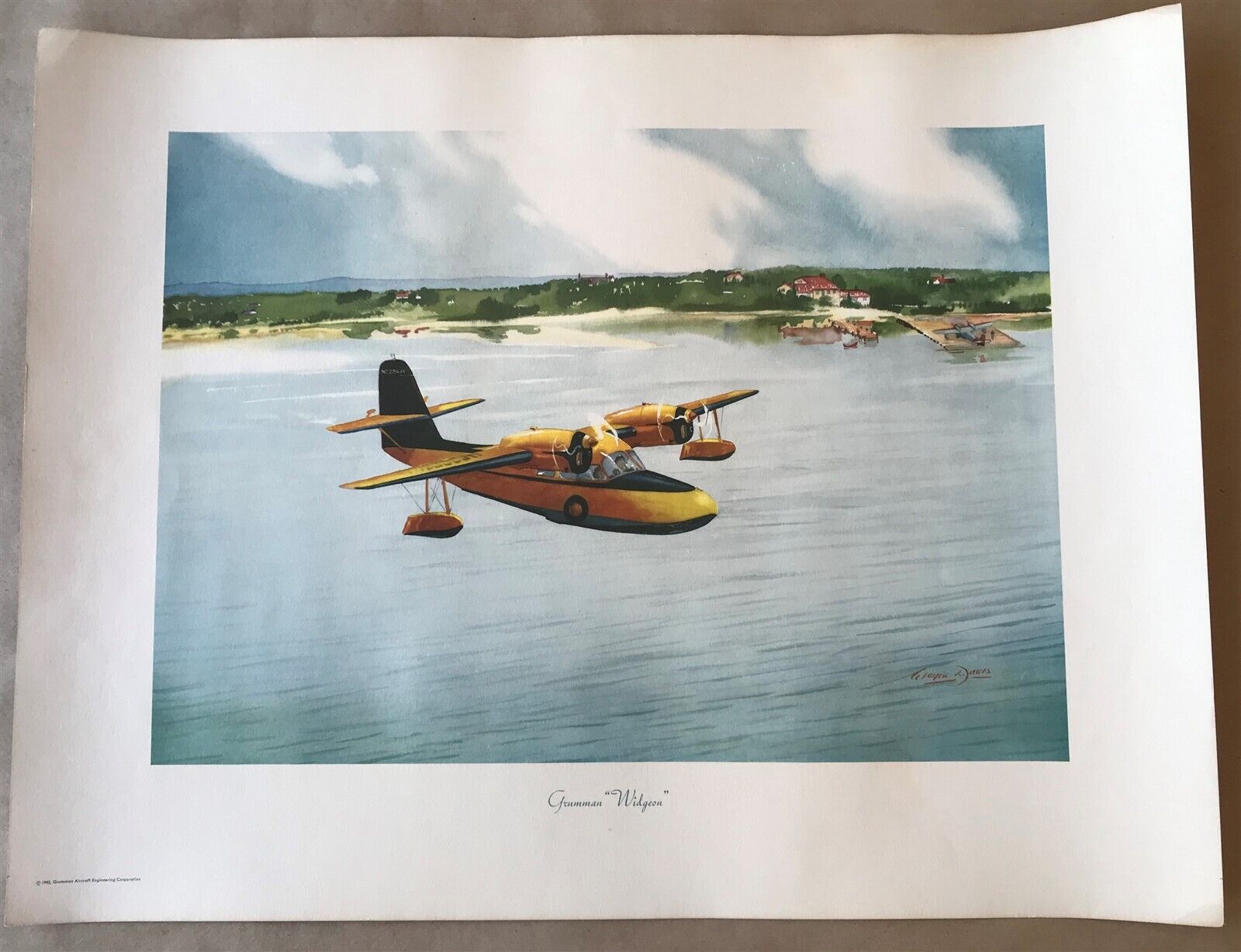 Grumman print Widgeon Aircraft Plane by Artist Wayne L. Davis 1943