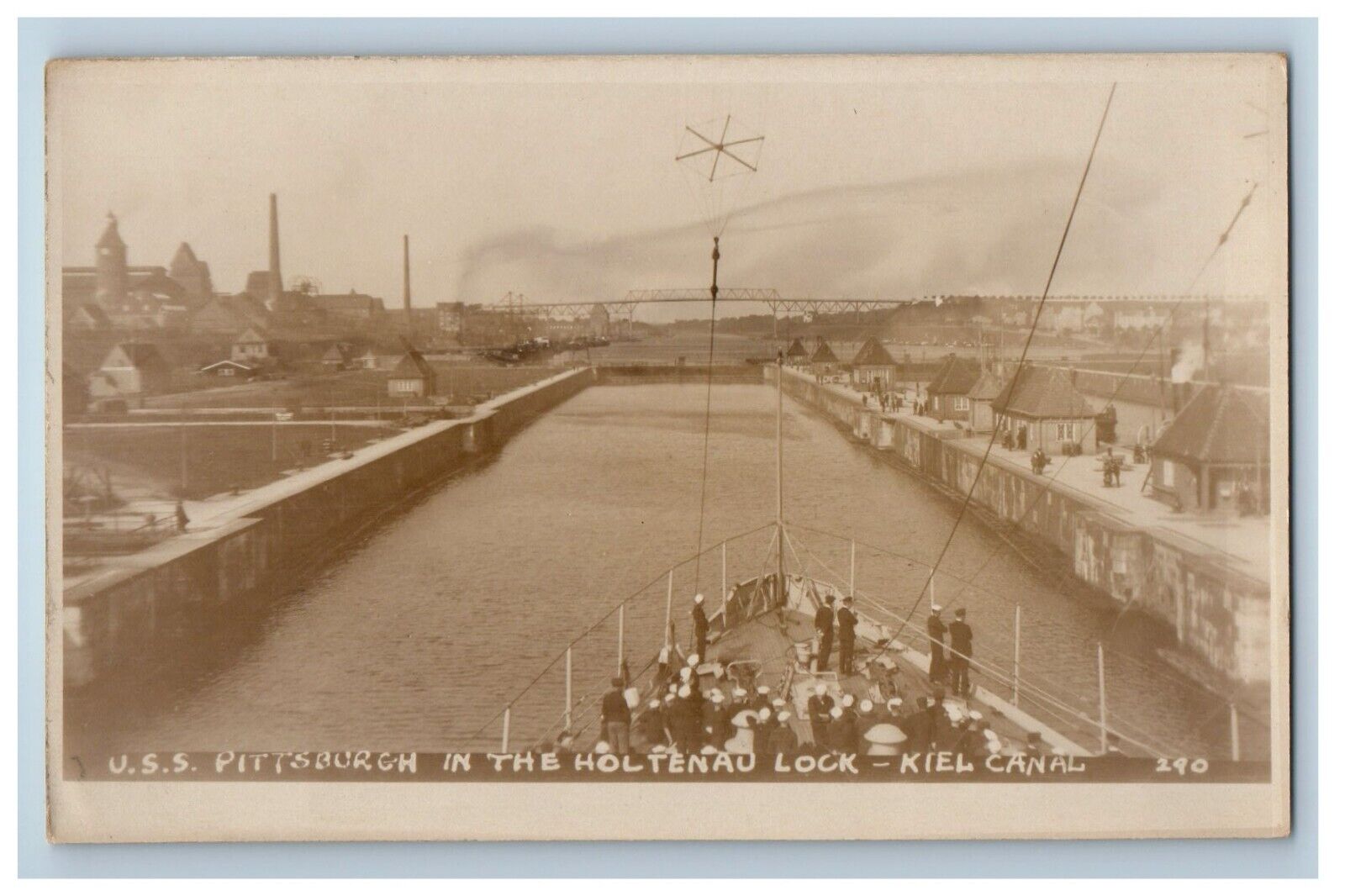 c1920\'s U.S.S.  Pittsburgh Holtenau Lock Kiel Canal Germany RPPC Photo Postcard