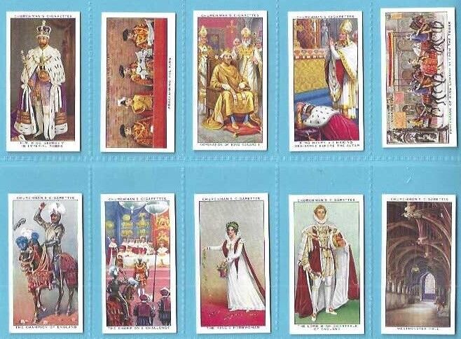 King George VI, 1937 Coronation, Complete Set of 50 Churchman's Cigarette Cards