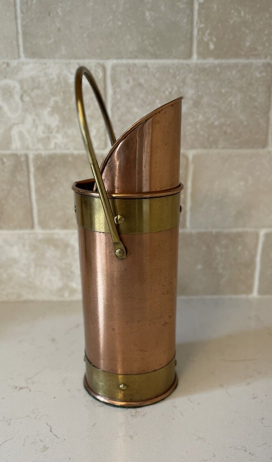 Vintage Copper & Brass Match Scuttle With Stricker