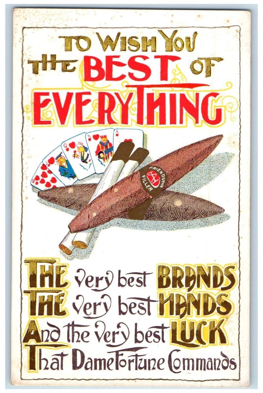c1910's Gambling Card Game To Wish You The Best Everything Unposted Postcard
