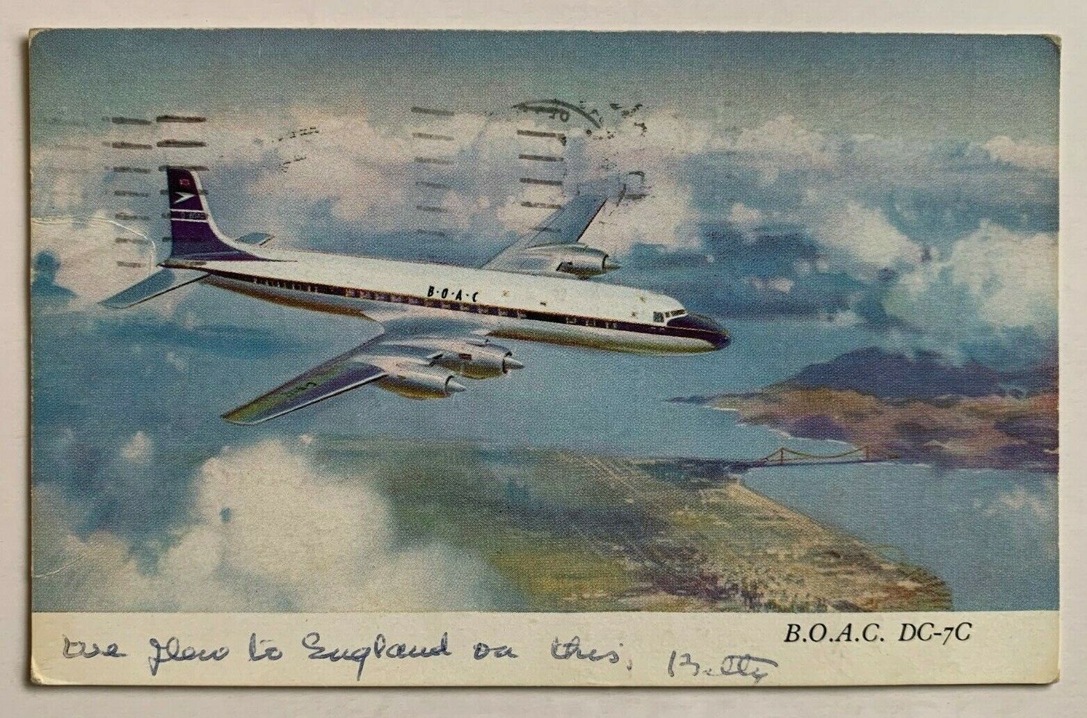 1962 Postcard BOAC Douglas DC-7C Jetliner airplane British Overseas Airways Corp