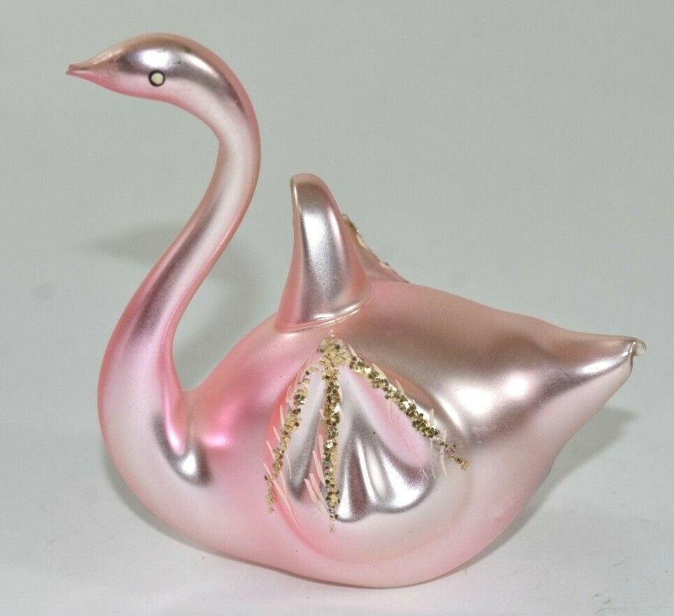 Vintage Mercury Blown Glass Pink Swan Christmas Ornament 3 1/4” Glitter AS-IS