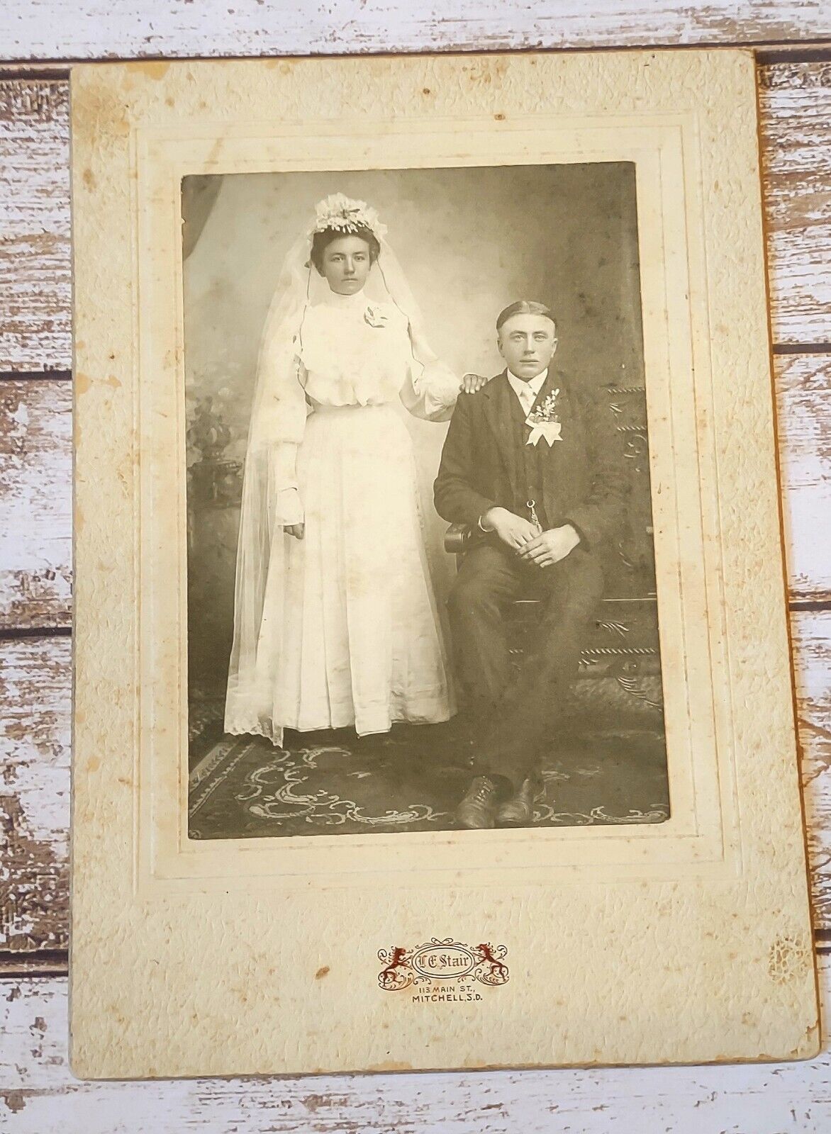 1910’s Antique  elegant Young Edwardian Wedding Photo Bride and Groom