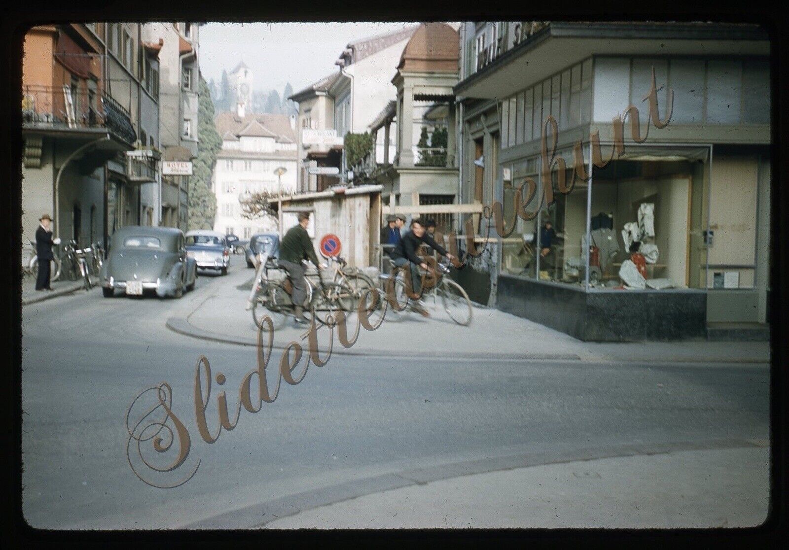 Lucerne Switzerland Street Scene Bicycle 1950s 35mm Slide Red Border Kodachrome