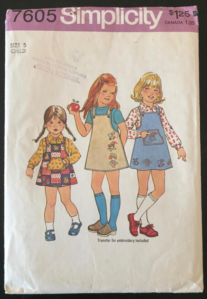 Vintage 1976 Simplicity 7605 Girl\'s Jumper Shirt Pattern with Transfer Size 5