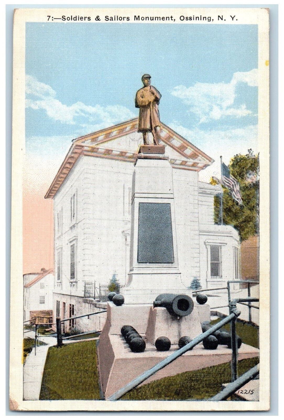 c1920\'s Cannon, Balls, Soldiers & Sailors Monument Ossining New York NY Postcard