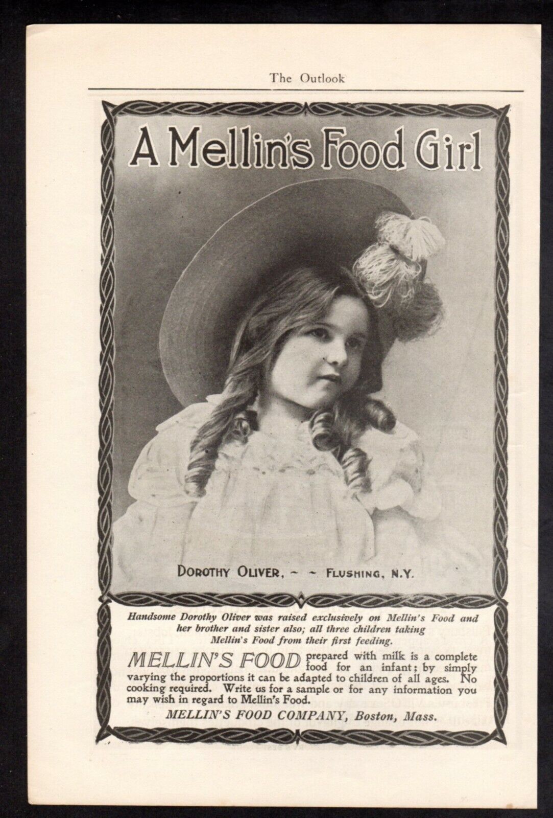 Vintage Advertisement print 1899 Mellin\'s Food Girl Dorothy Oliver Flushing NY