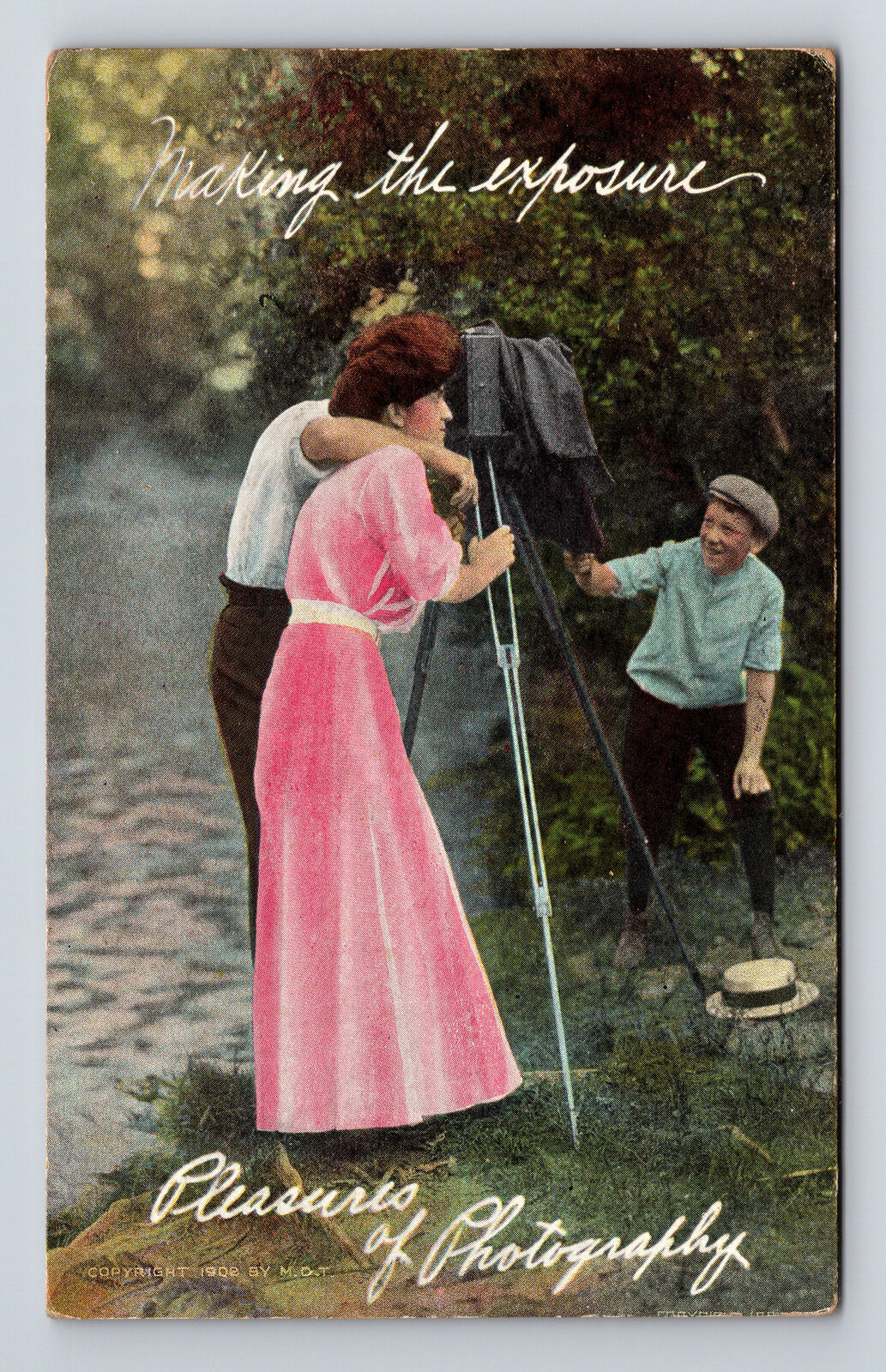 c1909 Pleasures of Photography Making the Exposure Love Romance Albany Postcard