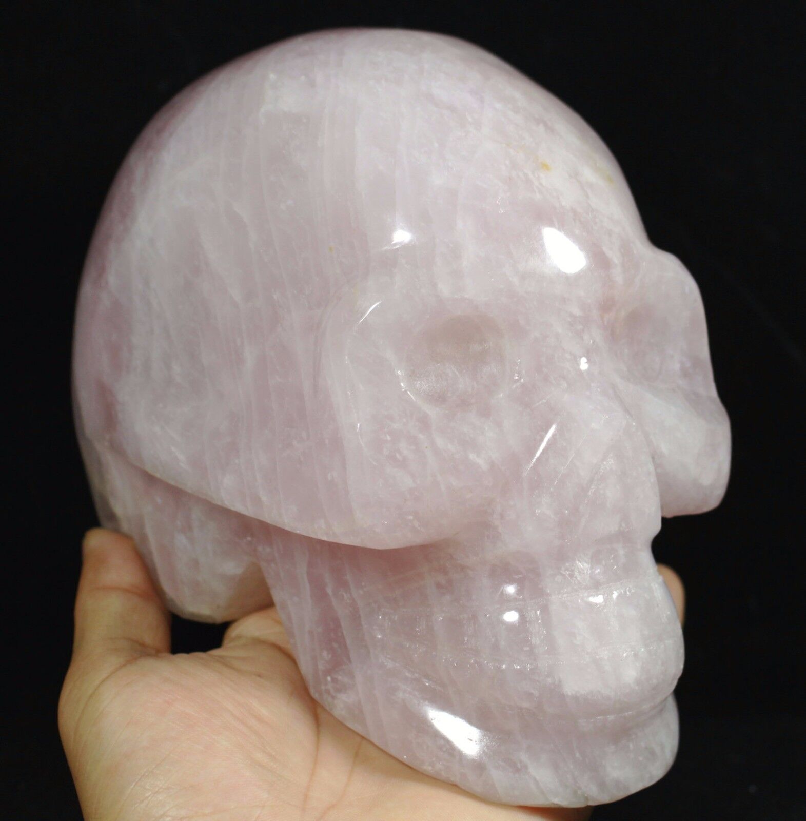 7.7lb RARE NATURAL ROSE QUARTZ stone Crystal Carved SKULL RING Healing