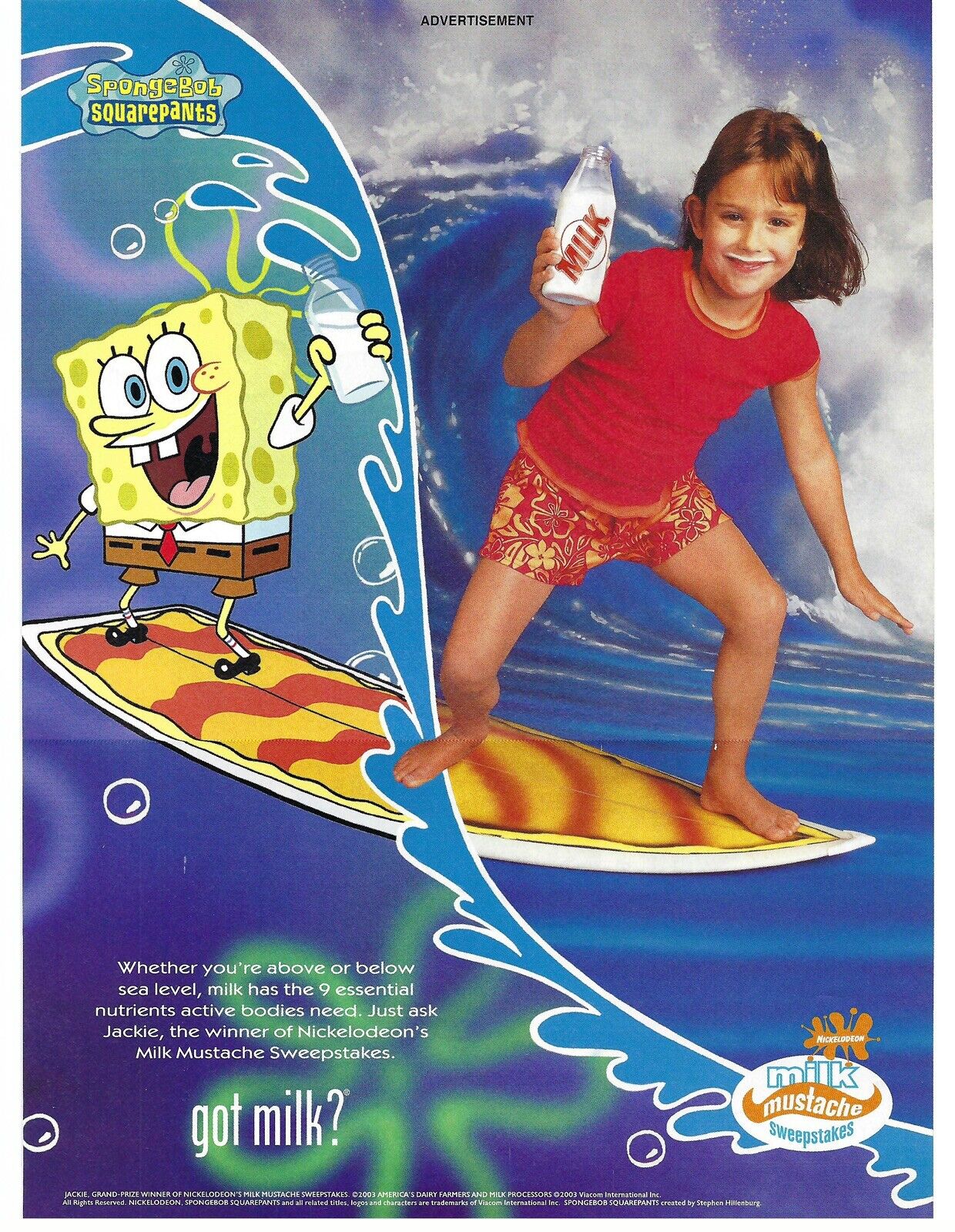 2004 Got Milk? Spongebob SquarePants Mustache Vintage Magazine Print Ad/Poster