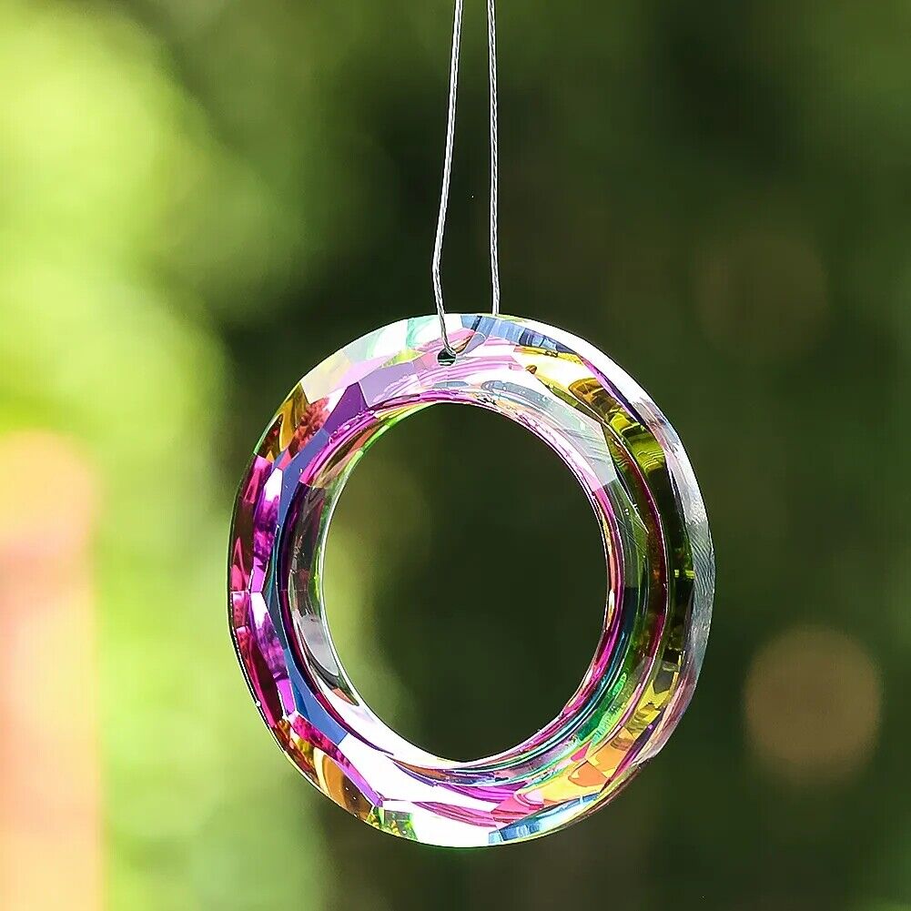 2PC 50mm Circle Crystal Suncatcher Prism Rainbow Maker Round Ring Glass Pendant