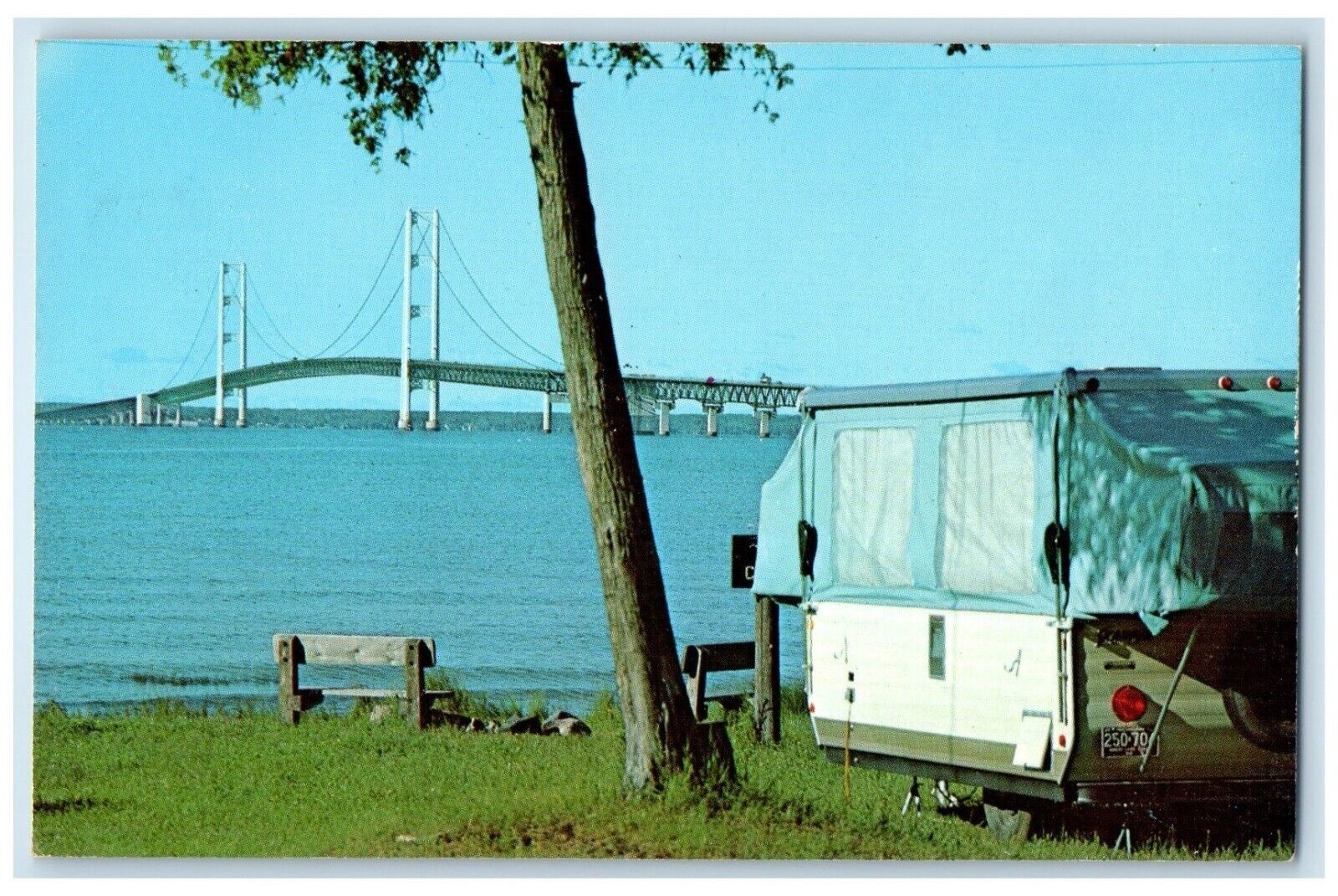 c1960 Straits State Park Upper Peninsula Bridge St. Ignace Michigan MI Postcard