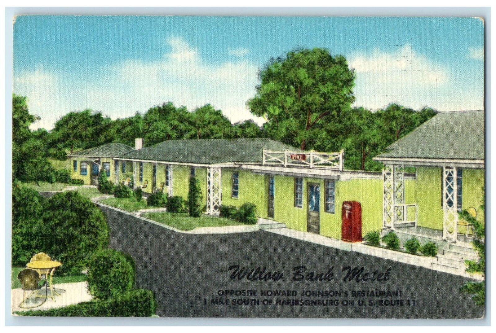 c1940's Willow Bank Motel & Restaurant Cottages Harrisonburg Virginia Postcard