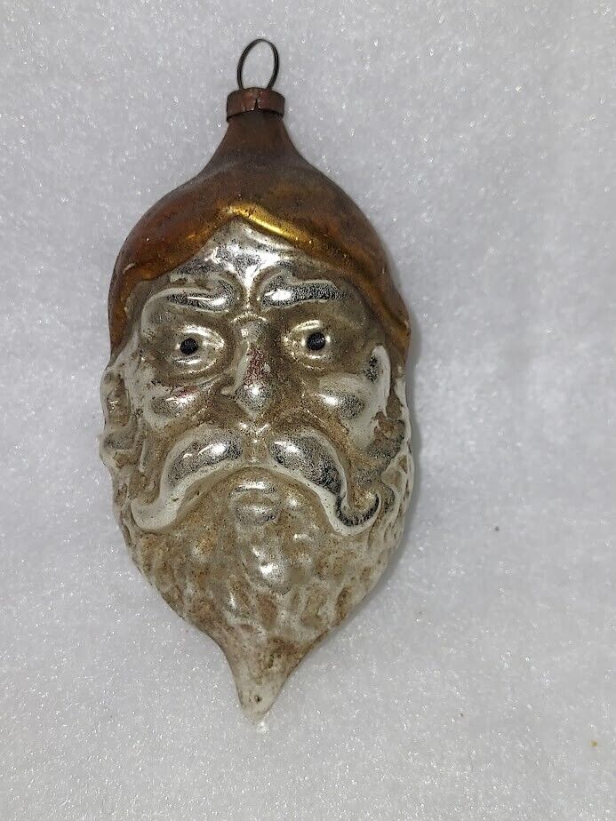 HTF antique german santa head glass ornament, gold great patina