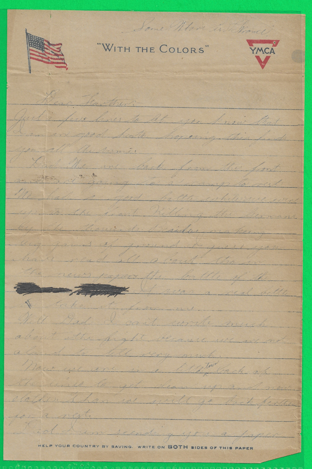 World War 1 letter 1918 Son/Dad Partially Censored Killing Germans Transcribed