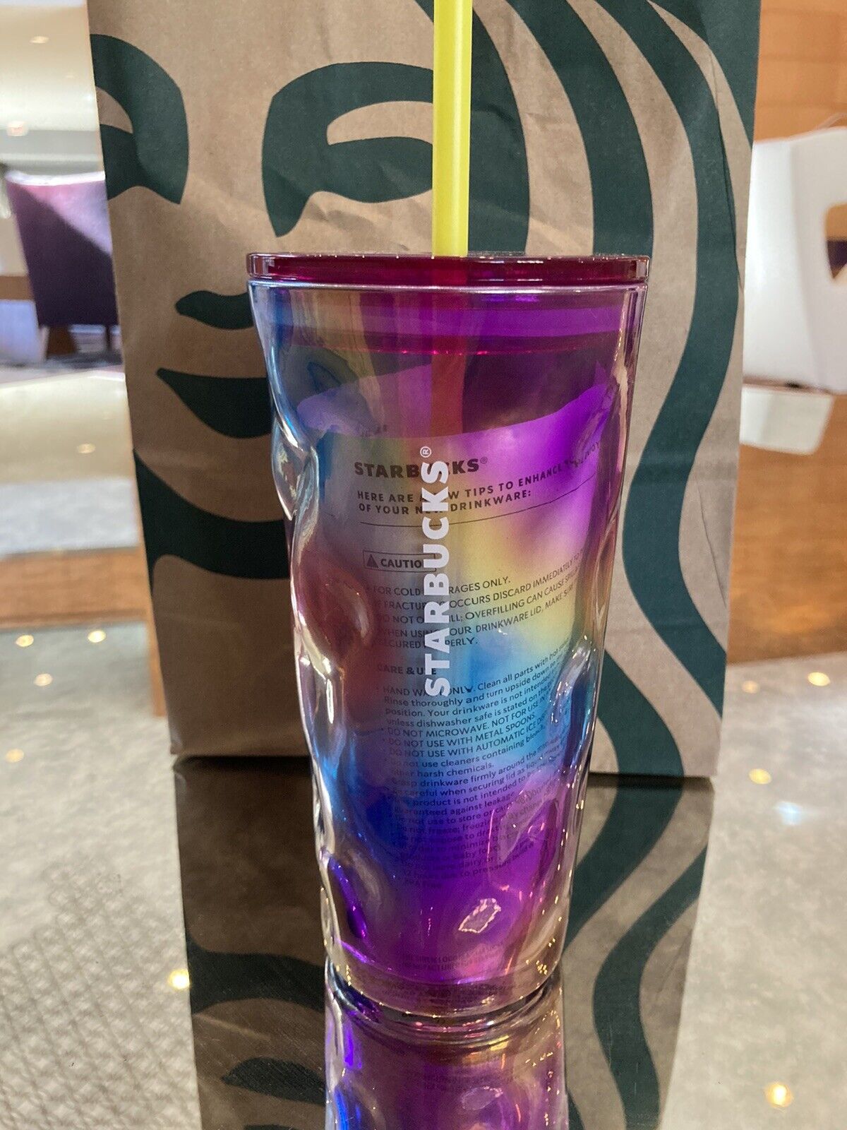 2014 STARBUCKS MOTTLED BLUE and PURPLE 18oz GLASS COLD CUP