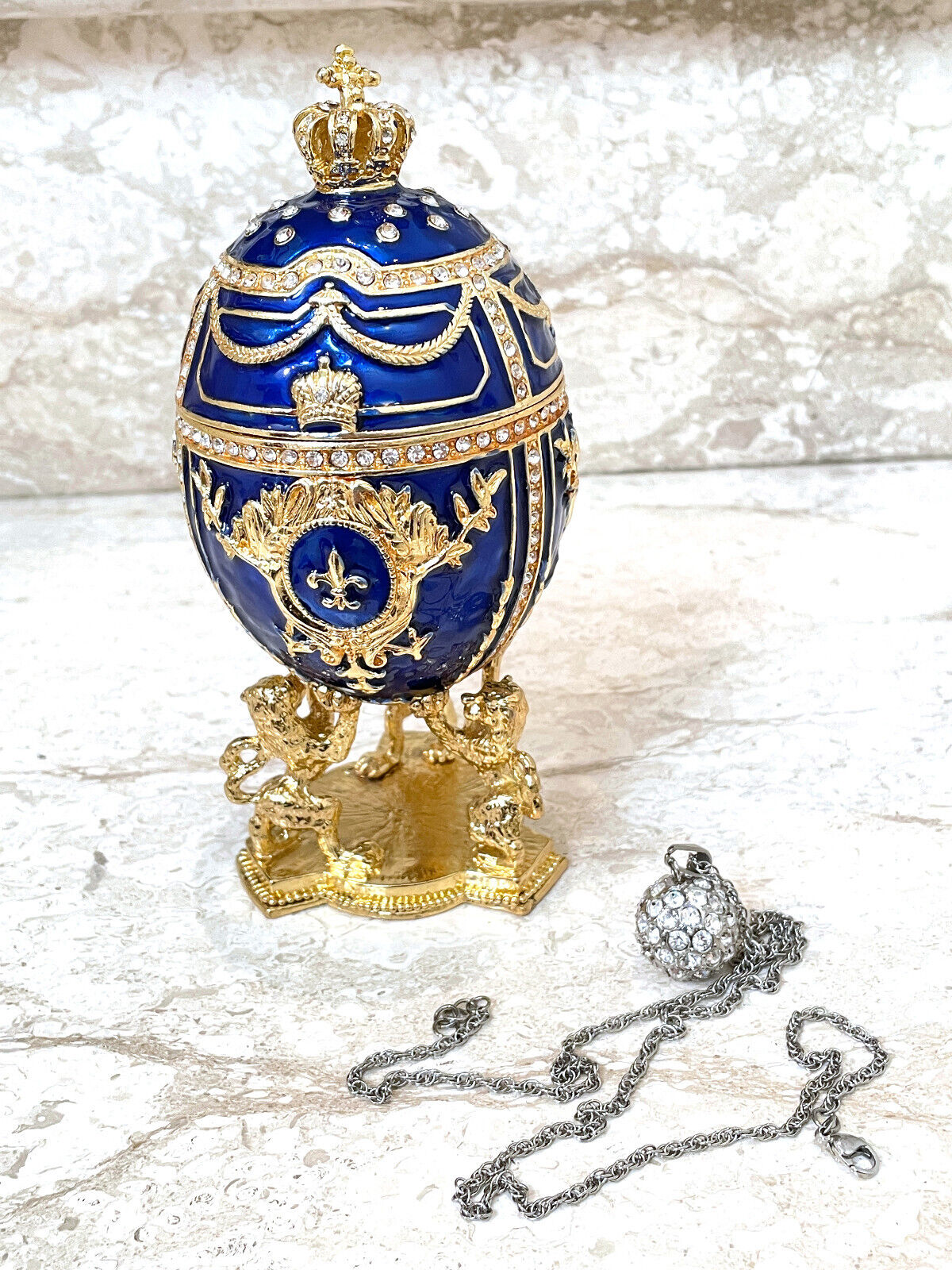 SApphire Faberge Eggs Imperial Royal Faberge Egg Trinket Box  Diamond Jewelry